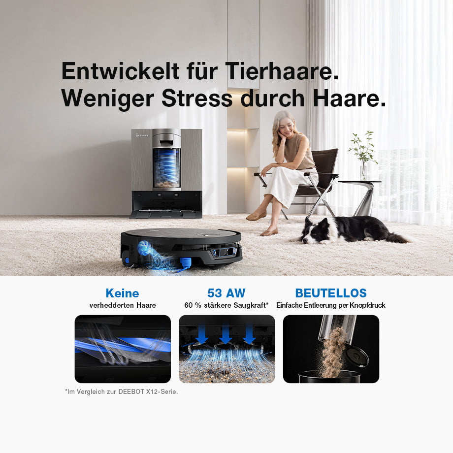 Ecovacs X12S OmniCyclone: für Tierhaare, beutellose Station