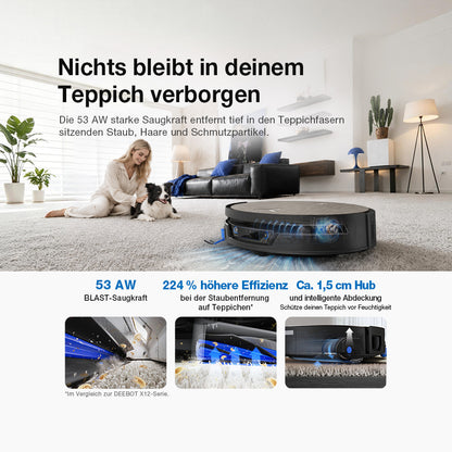 Ecovacs X12S OmniCyclone: Teppichreinigung mit 53 AW